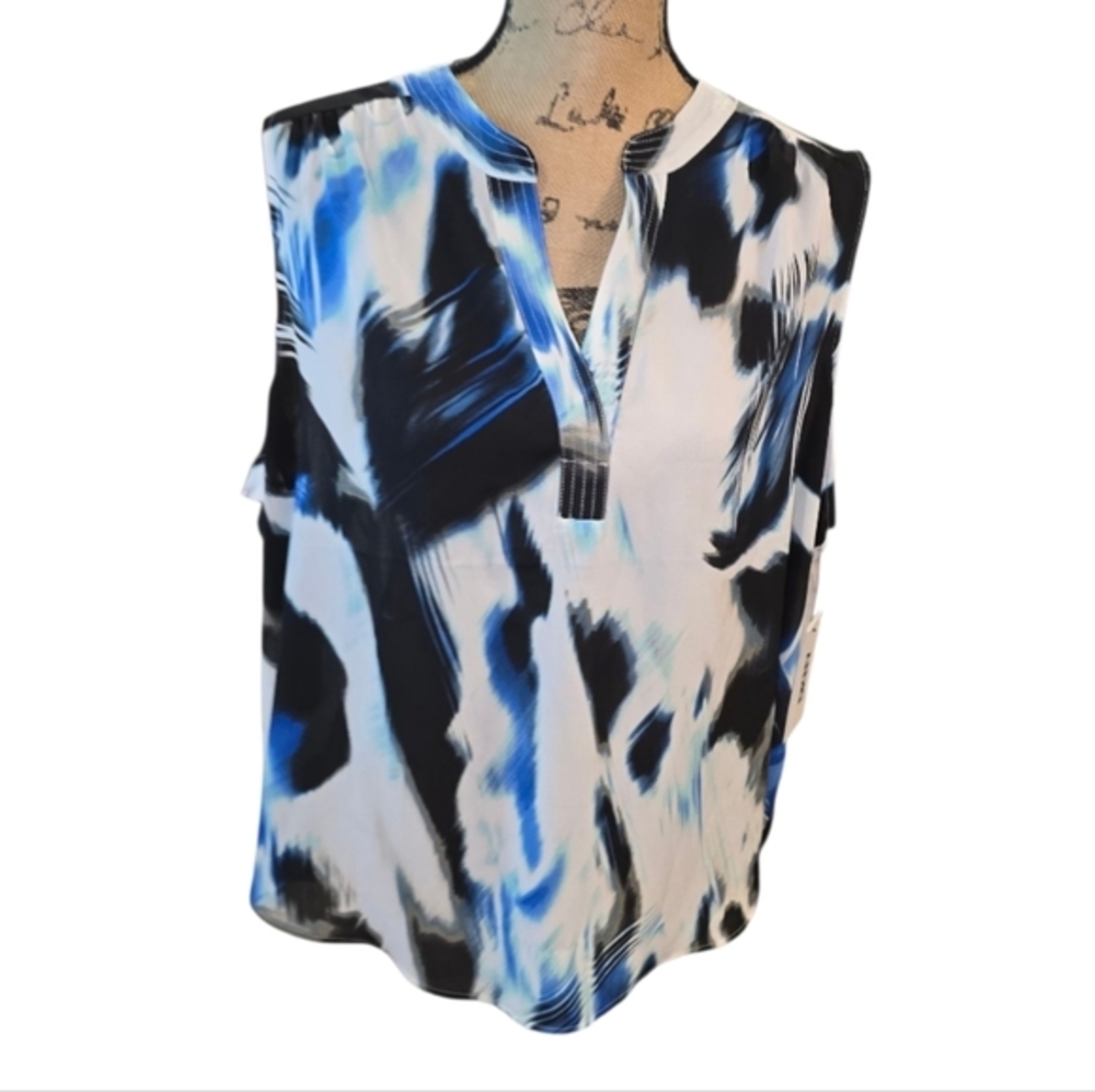 Dkny Abstract Blue and Black Women's Top Shirt Blouse Plus Size 1X New